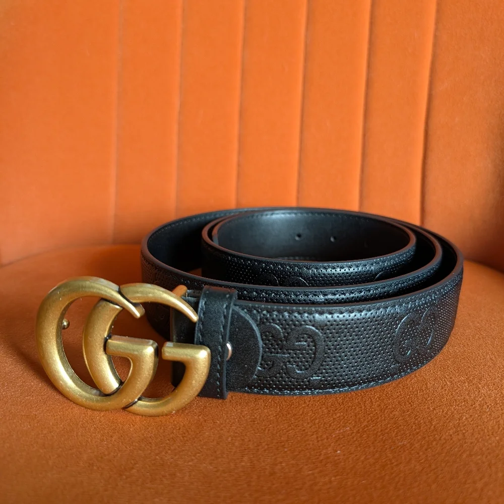 Gucci Marmont Embossed Black Leather Belt with Gold Buckle - Picture 5 of 5